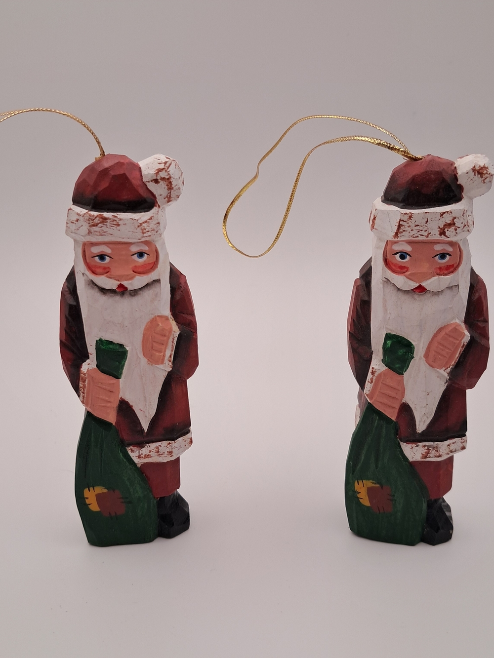 Hand-Painted Santa Hanging Ornaments Set in Red, White and Green